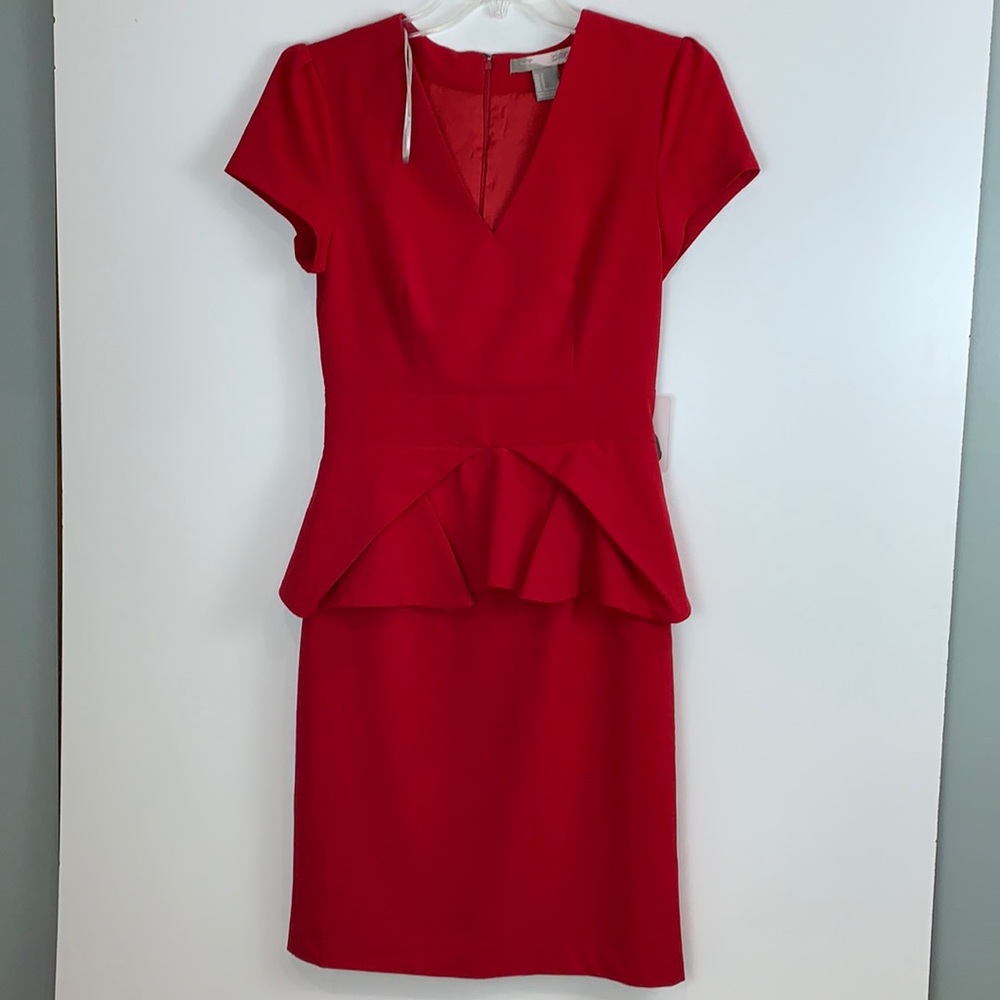 For Love 21 Red Fitted Peplum Short Sleeve Dress